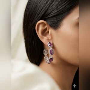 New Purple Hoop Cubic Zircoin Brass Earrings Designer Indian Jewelry